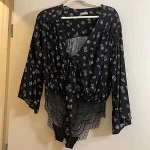 Free People Floral Tie Body Suit with lace bottoms XS